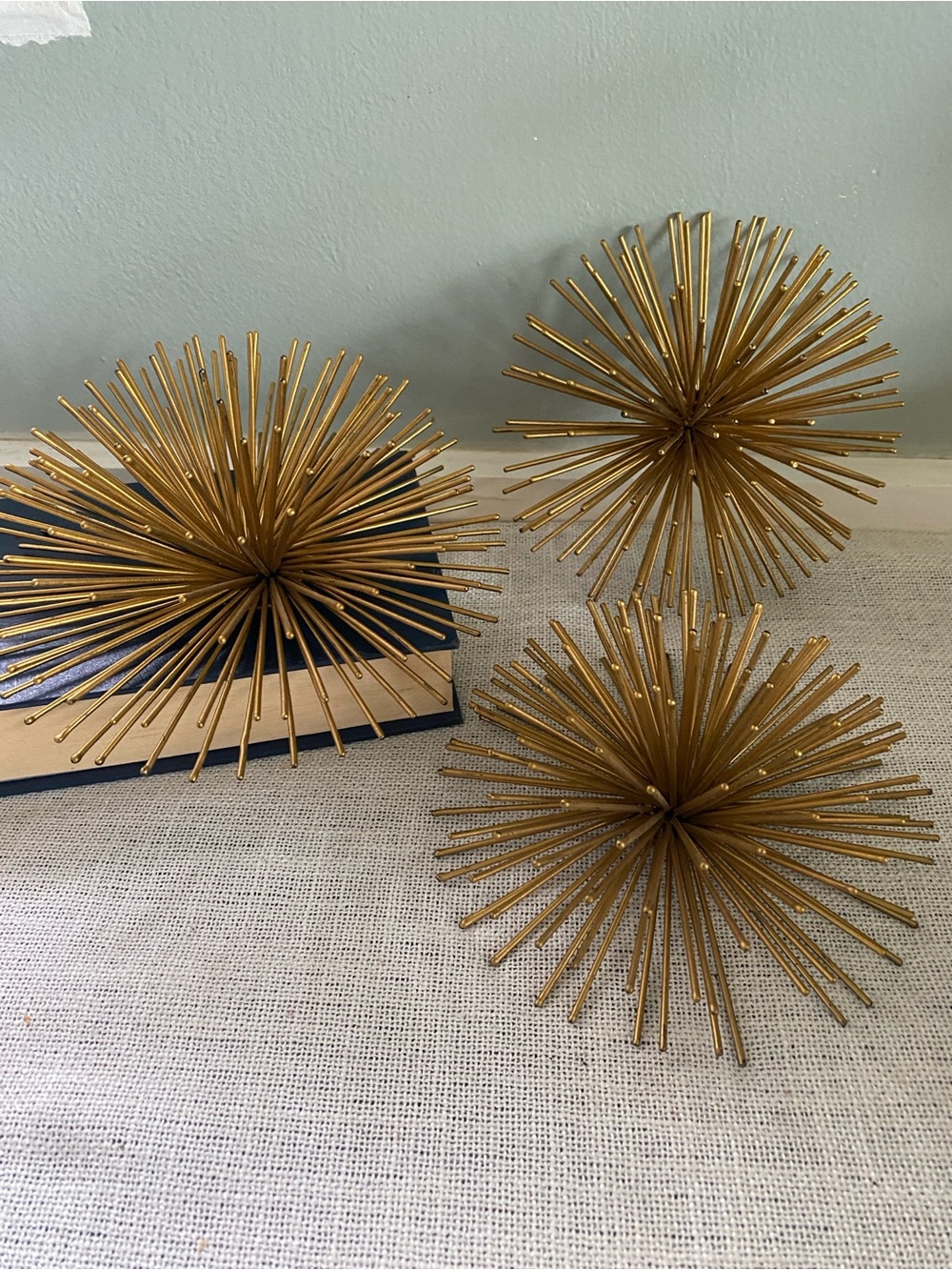 Mid Century Sea Urchin  Metal Starburst Wall Sculpture Trio -  Burst Accents